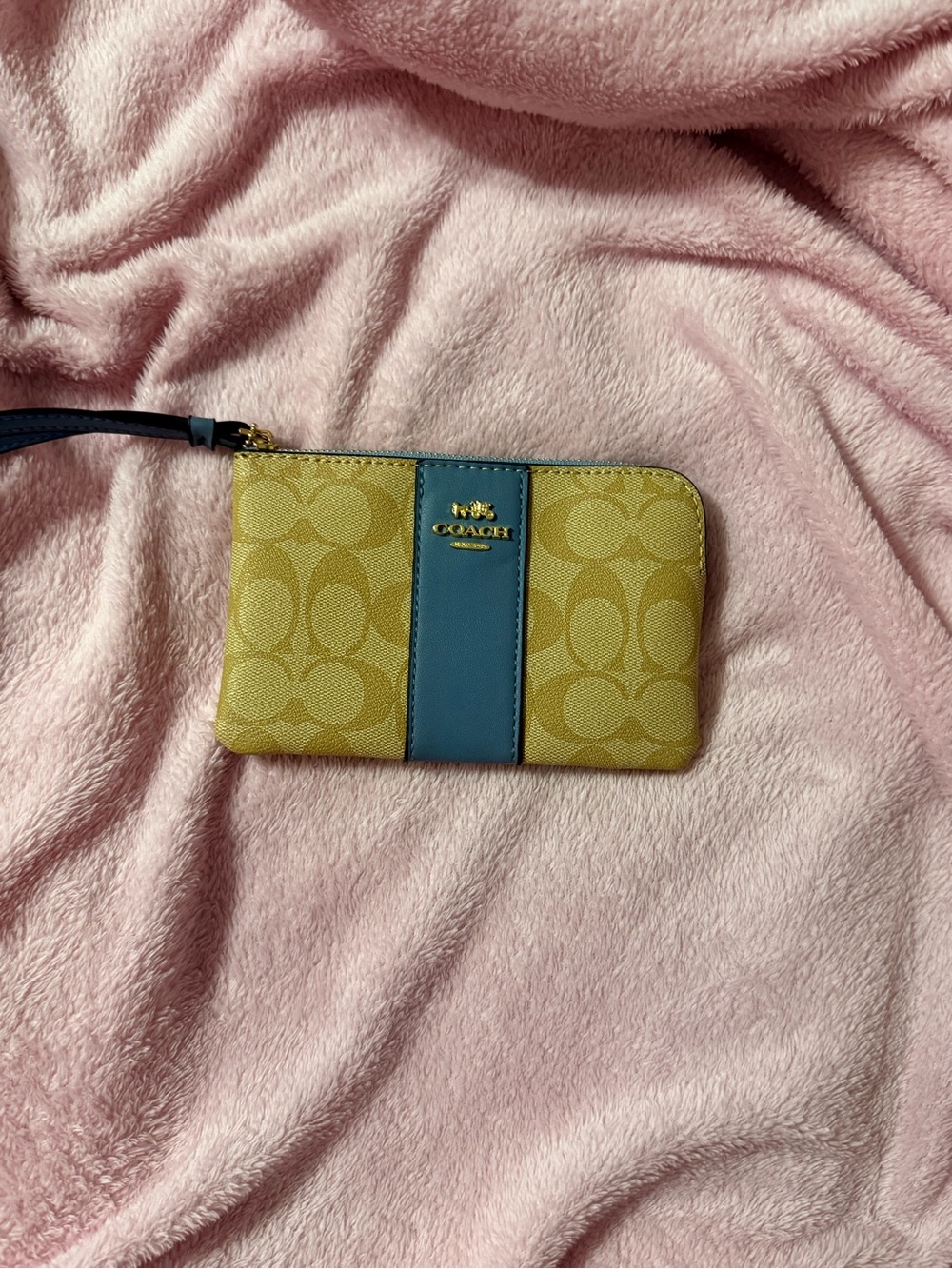 Coach  Wristlet in Yellow with Blue Center Stripe